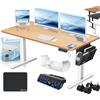 KESSER® Scrivania elettrica regolabile in altezza, Scrivania ergonomica per postura eretta, Controllo di memoria a 3 funzioni, incl. Ruote a 360° e Porta di ricarica USB, 140x70 cm - Beige