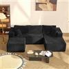 Litbird Divano angolare modulare a forma di L con chaise longue a sinistra - Struttura morbida senza telaio rigido, seduta extra profonda in velluto a coste (Nero, U · Destra (fronte))