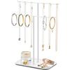 pickpiff Supporto per collane organizer per gioielli - Espositore per gioielli a 2 livelli con barra a T con vassoio per piano di lavoro, collane, bracciali, orecchini, cassettiera da bagno, lavabo da bagno