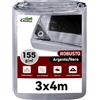 COVALL Telone Impermeabile Esterno 3x4m 155 gr/mq, HDPE Rinforzato Occhiellato Anti-UV - Telo Copritutto Antipioggia Antivento per Giardino Campeggio, Argento Nero