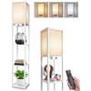 Alampia Lampada da Terra in Legno, USB Lampada da Terra per Soggiorno con Base e Telecomando, 3 Temperature di Colore (3000-6500K), Stile Retrò, per Soggiorno, Camera da Letto, Officio