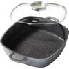 STONELINE Casseruola Quadrata 28 cm, Tegame 2 Manici Coperchio Salva-Aroma Alluminio Pressofuso, Rivestimento Antiaderente con Vere Particelle di Pietra, A Induzione Forno Tutti i Piani, Grigio