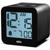 Braun Sveglia digitale allarme vocale, funzione snooze, display LCD positivo, opzioni di impostazione vocale, suoneria incrementale, nera, modello BC25BP