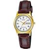 Casio Orologio da polso da donna al quarzo classico cinturino in pelle marrone cassa in ottone display analogico bianco - LTP-V006GL-7B