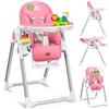 KIDIZ® 3 in 1 Seggiolone Seggiolone per bambini con barra dei giochi, Lettino per bambini, Seggiolone combinato Seggiolone per bambini, Schienale regolabile in 7 diverse altezze, Rosa