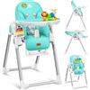 KIDIZ® 3 in 1 Seggiolone Seggiolone per bambini con barra dei giochi, Lettino per bambini, Seggiolone combinato Seggiolone per bambini, Schienale regolabile in 7 diverse altezze, turchese