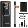 EBOSSOM Compressore Aria Portatile,Compresseur d'aria Mini 150PSI,Gonfiatore 12V DC con 6K mAh,Accessori per Auto,Moto,Bici,Palla.È dotato di funzione di luce LED (Arancione, I7)