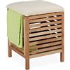 Relaxdays Pouf Portabiancheria, Sgabello Contenitore in Legno Cesto Bagno, 35 l, HLP: 51x39x39 cm, Marrone Naturale