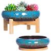 ARTKETTY Vaso per piante grasse, 18,5/25 cm, grande vaso bonsai con vassoio, set di 2, vasi colorati in ceramica per piante grasse per cactus, vaso decorativo da giardino