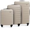 WITTCHEN valigia da viaggio set di 3 trolley bagaglio a mano valigia a rotelle ABS 4 ruote spinner chiusura a combinazione maniglia telescopica Groove Line beige Ryanair/ITA Airways/easyJet