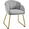 Yaheetech Poltroncina Camera da Letto Salotto Poltrona Soggiorno Imbottita Alta Moderna Ergonomica in Velluto con Schienale Circolare Braccioli Gambe in Metallo Portata 136 kg Grigio