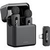 BOYA BY-V30 Microfono Wireless per iPhone 15/16/17, Android, Mini Microfono Lavalier USB-C, 36h, 9h per ogni TX, Cancellazione del rumore, Modalità Muto, Clip 360° Wireless per registrazioni video
