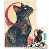 JIANGENNF Puzzle da 1000 pezzi con un simpatico gatto giapponese nero, gioco rompicapo, decorazione per la casa, con pezzi di forma casuale completamente ad incastro 38x26cm