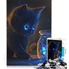 JIANGENNF Puzzle da 1000 pezzi per adulti con gattino nero e farfalla luminosa, gioco pratico, antistress, ideale come regalo per tutta la famiglia 38x52cm