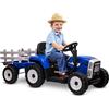 BABYCAR Trattore Elettrico per Bambini con Rimorchio (Blu) - Macchina elettrica per Bambini, Batteria 12V, 2 motori, Trattore Elettrico con Luci e Telecomando
