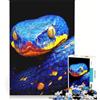 JIANGENNF Puzzle da 1000 pezzi per ragazzi primo piano di una mamma serpente nei colori blu indaco e giallo gioco educativo per divertimento in famiglia regalo per amici e parenti 38x26cm