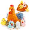 lilizzhoumax Peluche gallina madre interattiva con pancia a cerniera, set peluche gallina con 4 pulcini, pupazzo animali fattoria, regalo compleanno Pasqua per bambini maschi e femmine