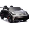 GIODICART Porsche 911 GT3 Auto Elettrica per Bambini, 2 Motori 35W, Sedili in Pelle, Grigio Argento (Senza lettore Video MP4)