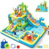 AKEYDIY Scivolo d'acqua grande per bambini di età compresa tra 3 e 12 ragazze/ragazzo, tema dinosauro, casa gonfiabile gonfiabile, ventilatore da 550 W, scivoli lunghi e corti, piscina per bambini
