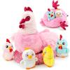 lilizzhoumax Peluche gallina madre interattiva con pancia a cerniera, set peluche gallina con 4 pulcini, pupazzo animali fattoria, regalo compleanno Pasqua per bambini maschi e femmine