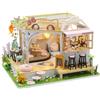 HJBHDOLL Kit in miniatura fai da te per gatti Cafe Casa delle bambole Kit per gatti Caffetteria Modello 3D Kit di legno per casa delle bambole Mobili Luci Accessori Compleanno Per Bambini Ragazzi Ragazze