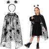 Hifot Costume Ragno Bambina 2 Pezzi, Mantello Nero in Tulle e Cerchietti Halloween, Costume Strega Bambini Spider Web per Feste di Cosplay Carnevale