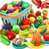YeoNational&Toys 70 PCS Giocattolo Cibo da Taglio per Cucina Bambini, Accessori Frutta & Verdura Finta con Cesto Spesa e Contenitore, Mini Piatti e Coltello in Plastica, Giocattolo Educativo per Bambini Piccoli Regalo