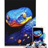 JIANGENNF Puzzle da 1000 pezzi per adulti primo piano di una mamma serpente nei colori blu indaco e giallo gioco interattivo gara di velocità manuale con pezzi a incastro di forma casuale 38x52cm