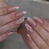 MouyouGlow Unghie Finte Corte MouyouGlow,Mandorla Viola French 3D Fiori Floral Brillantini Or Gold Twill Cat Eye Design Short Press on Nails,Violett Tips Flower Sweet Estate INS Fake Nails