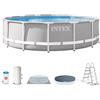 Intex 26720NP - Piscina Fuori Terra Prisma Frame Rotonda, Pompa Filtro 3785 L/h, Scaletta, Telo Base e Copertura, 12706 L, Acciaio e PVC, Grigio, 427x107 cm