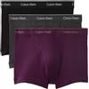 Calvin Klein Confezione da 3 Boxer da Uomo con Logo in Vita, Nero/Viola Scuro/Antracite mélange, S