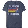 Nintendo Super Mario Running Retro Stripe T-Shirt, Blu Marino mélange, XL Uomo