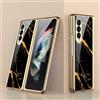 COQUE per Galaxy Z Fold 3 5G - Custodia per cellulare ultra sottile in vetro 9H, verniciata lucida, custodia per telefono pieghevole per Samsung Galaxy Z Fold 3 5G-Marbling-Gold Line Nero