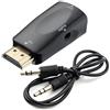 ZiYan Convertitore da HDMI a VGA, cavo audio, risoluzione video, adattatore compatto con trasmissione audio, jack da 3,5 mm, contatti placcati oro