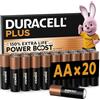 DURACELL Batterie Plus AA (Confezione da 20) - Batterie Alcaline da 1,5 V - Fino al 150% di durata extra con Attivi POWER BOOST- Affidabilità per i dispositivi di utilizzo quotidiano -MN1500