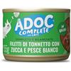 Adoc Completo e Bilanciato, Alimento Umido per Gatti Adulti, Filetti di Tonnetto con Zucca e Pesce Bianco, in Brodo, 16 Lattine da 155 g, Ingredienti Naturali, Senza Conservanti e Coloranti