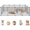 YRHome Recinzione a Griglia per Conigli, Porcellini d'India, Criceti e Cuccioli - Gabbia per Piccoli Animali Con Ruota Libera - 12 Lastre Con Ante Nero, 142 x 72 x 36 cm