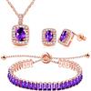 Oneress Y3611 Y3611 - Set di collana con zirconia cubica, orecchini a perno da donna, con zirconia cubica, taglio rettangolare, per Natale, compleanno, laurea, San Valentino, M, Ottone, Zirconia