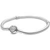 YPYC Braccialetto in argento Sterling 925 a forma di cuore con fiore rotondo e chiusura a serpente per la marcatura di gioielli con perline, 20 cm, Acetato, Nessuna pietra preziosa