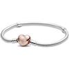 YPYC Braccialetto in argento Sterling 925 a forma di cuore con fiore rotondo e chiusura a serpente per la marcatura di gioielli con perline, 21 cm, Acetato, Nessuna pietra preziosa