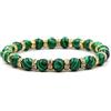 Tolldek Bracciale in malachite da 8 mm, delicato con zirconi, da donna e da uomo, con pietre naturali, realizzato a mano, 19 cm, 19cmx8mm, Cristallo, Malachite