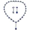 Bling Jewelry Vintage Antique Style Fashion Bridal Oval Crown Halo Aaa Royal Blue Simulated Sapphire Statement Y Drop Necklace, Chandelier Dangle Earrings Jewelry Set Per Donne Wedding Silver Plated