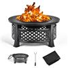 KOMFOTTEU Braciere da esterno con coperchio di sicurezza, Braciere da barbecue 3 in 1 con copertura impermeabile, per giardino, campeggio, picnic, φ81 x 50 cm (H), nero