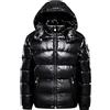 Earnmore Uomini Caldo Piumini Tinta unita Inverno Neve Piumini Con Cappuccio Cerniera Metallo Brillante Parka, Nero, XXXL