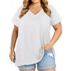 Gosunny Plus Size Top da donna estivo a maniche corte, maglietta oversize, collo a V, bianco, 6XL