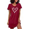 Demegimi Camicia da Notte Donna Cotone Estiva Camicia Notte con Stampa a Cuore Vestaglia Girocollo a Maniche Corte Pigiama Casual per Casa