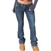 Justalwart Jeans da donna elasticizzati a vita bassa con doppio bottone elastico skinny vintage svasato