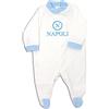 Zigozago - Tutina a Manica lunga in ciniglia di Cotone con ricamo Napoli | Fatto a Mano in Italia | Personalizzabile con il Nome del Bambino | Colori: Azzurro | Taglia: da 0 a 6/9 mesi