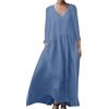 HAOLEI Vestiti Donna Estivi in Cotone e Lino Caftano Boho Abito Ampio Casual Moda Manica Lunga Scollo A V Vestito Estivo Taglie Forti Eleganti Abiti al Ginocchio Larghe da Spiaggia Fresco Vacanza