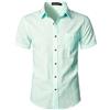 PARKLEES Camicia da uomo in lino aderente in cotone slim fit casual da spiaggia, Aqua Sky, S